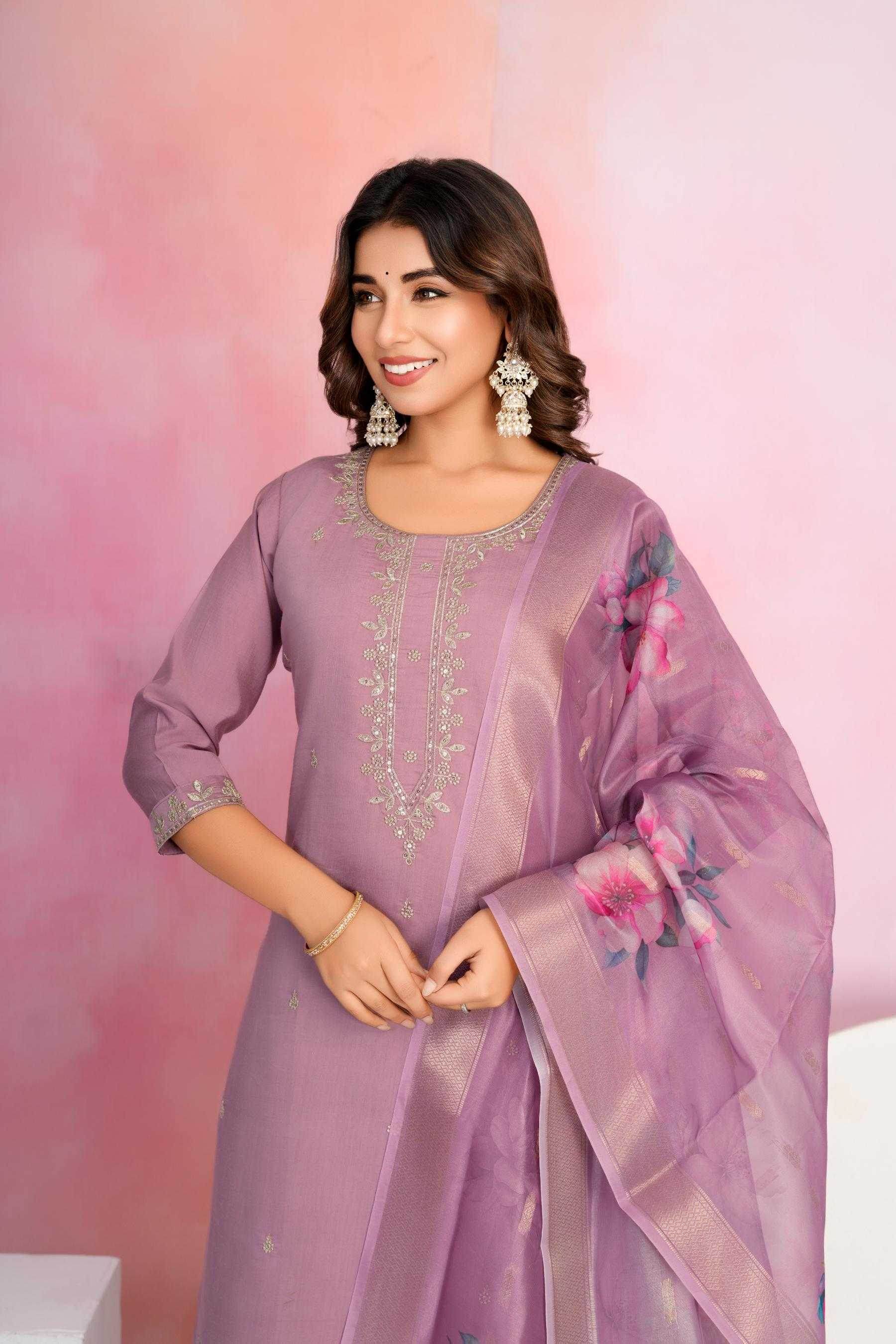 Viscose Chanderi Embroidery Ethnic Dresse - MYLUXURY LANE ENTERPRISE